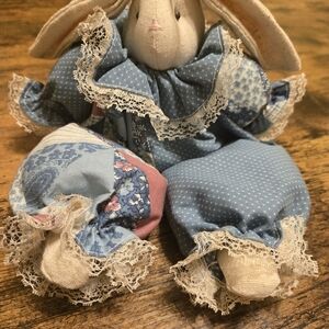 Vintage Handmade Rare Folk Art Stuffed Rabbit Rag Doll Shelf Sitter